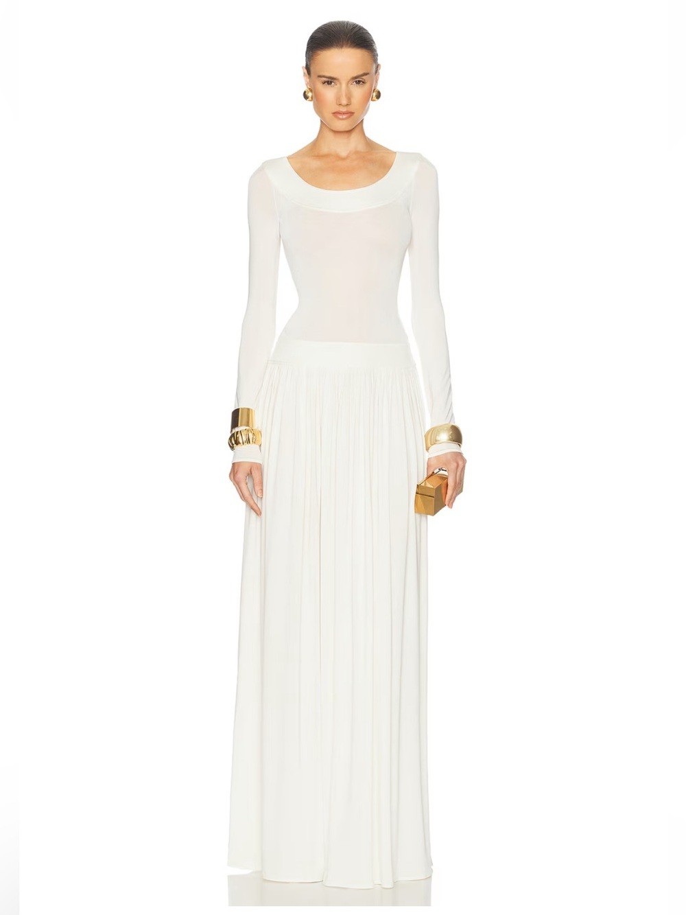 Helsa Aesther Jersey Dress seafoam Maxi gown bow Revolve M